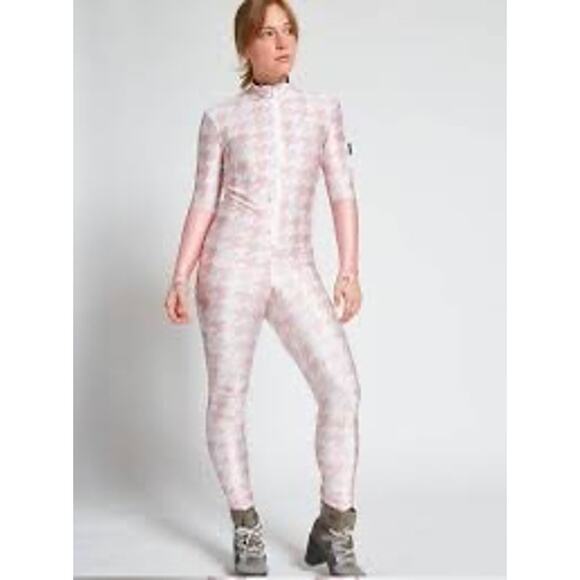 Racysuits Women's 1 Piece Ski Racing Suit in Pink/White Houndstooth Size S - Picture 1 of 9